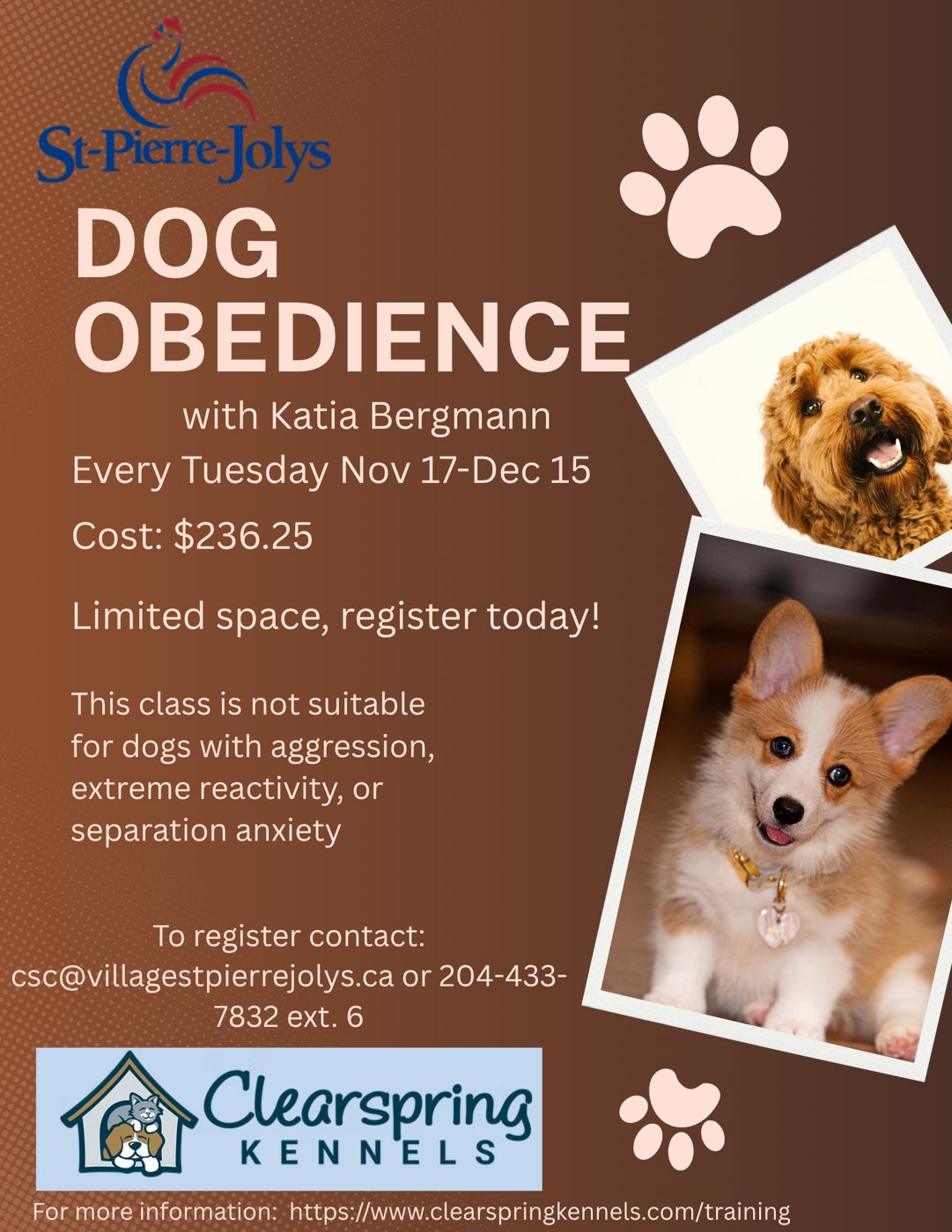 Dog Obedience with Katia Bergmann – Tuesdays Nov 17–Dec 15, $236.25